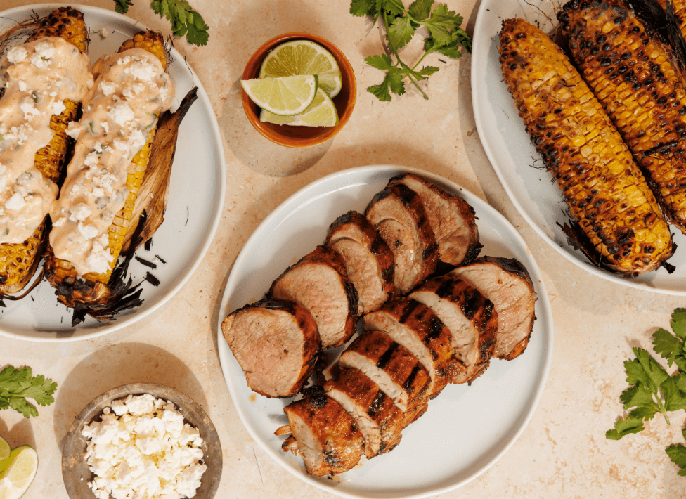 Pork Tenderloin with Grilled Elotes Corn
